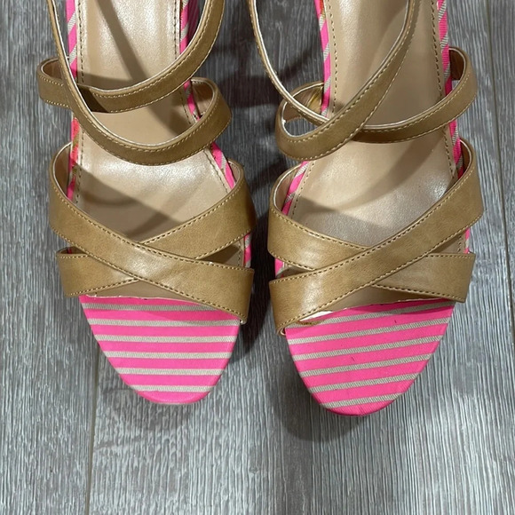 New Tommy Hilfiger Justina Wedge Sandal Ambra & Hot Fuchsia Stripe 10M - Picture 6 of 16
